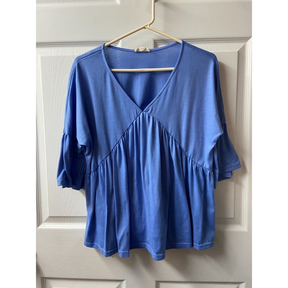Crescent Top Womens Small Blue Sweetheart Bell Sleeve Pullover Casual Knit